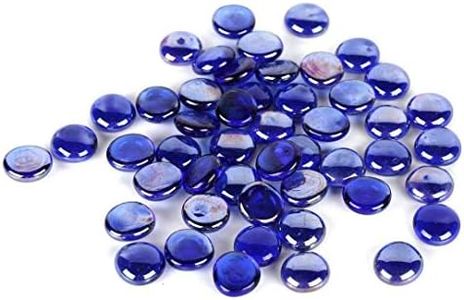 Houseables Glass Stone, Marbles, Pebbles for Vases, Blue, 5 LB, 400-500 Stones, Flat Bottom, Round Top Rocks, Bowl Filler Gems, Iridescent Decor, Decorative Centerpieces, Fire Beads, Florist, Aquarium