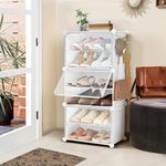 KEEKOS Portable Shoe Rack For Home, Plastic Household, DIY Shoe Rack with Dustproof Door for Heels/Slippers/Boots for Entryway or Bedroom (6-Shelf-3-Door, White)