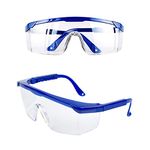 JUHONNZ Safety Goggles, 2 Pcs Wrap Around Safty Glasses Anti-Fog Protective Goggles Blue Frames Eye goggles protectionfor Kids adult Eye Protection with Clear Thicker PC Lenses For Outdoor Activities