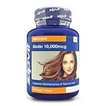 Biotin Hair Growth Supplement 10,000 mcg, 180 Vegan Tablets (6 Months Supply). Maintains Hair & Skin. Vegetarian Society Approved. UK Supplier