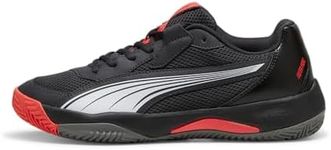 PUMA Men's Nova Court Pickleball Shoe Sneaker, Flat Dark Gray-puma Black-Flat Medium Gray-Active Red, 9.5