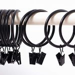 KINJOEK 100 PCS 2 Inch Curtain Rings with Clips and Eyelet, Interior Diameter Rustproof Metal Drapery Rod Loop with Strong Hooks for Room, Bathroom and Parlor Window, Black