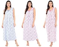 Shararat Women's Cotton All Over Print Maxi Nighty (Sleeveless_Rose_BL+PK+RD(3)_Blue,Pink & Red_Free Size)|| Featured in Shark Tank India ||