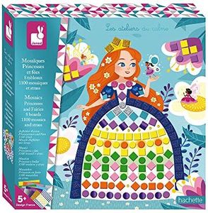 Janod - Coffret Mosaïques Princesses et Fées - les Ateliers du Calme - Kit Loisir Créatif Enfant - Apprentissage Motricité Fine et Concentration - dès 5 ans, J07962, Colorés