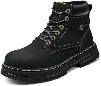 CrazySavage Men's Black Platform Combat Boots Chunky Lug Sole Motorcycle Ankle Booties Waterproof Matte Leather Lace Up Biker Boots for Outdoor Work Daily Wear (Black,6)
