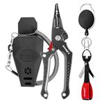 SAMSFX Aluminum Saltwater Fishing Pliers Locking with Quick Nail Knot Tying Tool and Zinger Retractor (Dark Grey & Red)