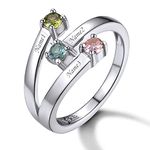 Custom4U Personalized Mother's Ring with 3 Birthstones Sterling Silver Three Names Rings Engravable Customized Gifts for Mom Grandma Women