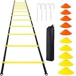 Speed & Agility Athlete Training Set with Agility Ladder 20ft 12 Rungs & 12 Agility Cones,Improves Coordination, Speed, Power for Soccer Exercise Training