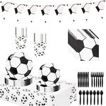 PIUMOJ Football Party Tableware, Football Theme Tableware Set for Boys, Kids Football Theme Birthday Party Decoration Accessories Set, Plates, Cups, Napkins, Football Party Supplies