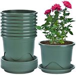 KAHEIGN 6Pcs Plastic Plant Pots, 16CM Thicken Flower Pot Root-Control Nursery Seedling Planter Decorative Garden Plant Container with Saucer for Indoor Outdoor Bonsai Plants (Green)