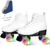 Wiwiy Roller Derby Skates for Women and Men,White Roller Skates for Outdoor Indoor, Adjustable Four Shiny Wheel Roller Skates