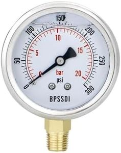 BPSSDI 0-300 Psi Glycerin Liquid Filled Pressure Gauge, 2.5" Dial Size, 1/4" NPT Lower Mount, 304 Stainless Steel Case, for Pool Pump Sand Filter Air Compressor, Water Oil Air Pressure Test