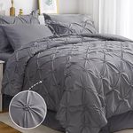 JOLLYVOGUE Queen Comforter Set - Pintuck Dark Grey 7 Piece Bed in a Bag Comforter Queen - Bedding Set with Comforter, Sheets, Ruffled Shams & Pillowcases for Bedroom