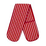 MOLLY MALOU® Butcher Stripe Double Oven Gloves Quilted Heavy Duty Cooking Potholder Heat Resistant Mitt 18x90cm (Red)