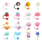 TRKETK 16 Pcs Drinking Straw Covers Cap, Dust-Proof Straw Plugs Portable Straw Protector Cover Reusable Drinking Straw Lids Silicone Straw Tips Cute Colorful Straw Tips Cover for 6-8 mm Straws