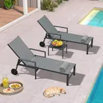 PURPLE LEAF Outdoor Chaise Lounge 4 Pieces Aluminum Recliner Chair with Wheels and Armrests Loungers for Pool Backyard Deck Mixed Grey Patio Lounge Chair