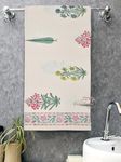 BRULD Waffle Towels, Beautiful Hand Block Printed Cotton Water Absorbent Towel Green Cypress and Flower Printed Soft Cotton Towel for Bathroom