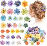 KorViSHOW 41 Pieces Flower Hair Clip Set Floral Hair Pins for Women Girls Bride Handmade Flower Hair Aaccessories for Weeding(Yellow Green Blue Purple)