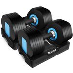 Kayman Adjustable Dumbbell Pair 2x12kg, Powerblock 6-in-1 Weight Set with Quick Radial Dial System, Adjustable Dumbbells Set Strong Grip Workouts & Strength Training dumbells for Home, Gym Fitnes