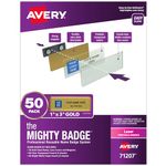 The Mighty Badge by Avery, 1" x 3" Gold Name Tags, 50 ID Badges, 120 Inserts for Laser Printers (71207)