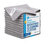 Microfiber Wholesale 12" x 12" Buff Pro Multi-Surface Microfiber Cleaning Cloths | Gray - 12 Pack | Premium Microfiber Towels for Cleaning Glass, Kitchens, Bathrooms, Automotive