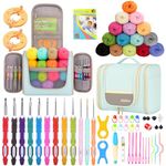 Knitiss Crochet Kits with Case, Beginner Crochet Set Includes 15 Yarn Skeins & 12 Ergonomic Crochet Hooks