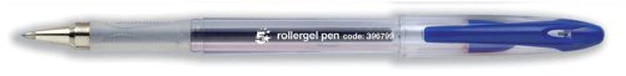 5 Star Roller Gel Pen Clear Barrel 1.0mm Tip 0.5mm Line Blue [Pack 12]