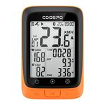 COOSPO BC107 Bike Computer Wireless GPS, Automatic Signal Acquisition Time Adjustment, Waterproof IP67 | Bluetooth ANT+| 2.4 Inch Automatic Backlight Bike Speedometer Suitable for All Bikes, Orange