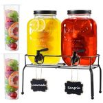 HBlife Double Glass Drink Dispensers for Parties Countertop, 1 Gallon Clear Ice Beverage Dispenser with Stand and Spout for Water, Juice, Tear, Lemonade