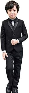 lontakids 5Pcs Boys Suit Black Tuxedo Blazer Vest Bowtie Set Kids Formal Suits for Wedding Party (8, Black)