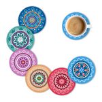 Brizberry® Premium Round Mandala Ethnic Beautiful Wooden Coasters, Diwali Gift, Fit for Tea Cups, Coffee Mugs and Glasses 4 8 12 (3.5X3.5 Inch) Design 9 (Set of 6)