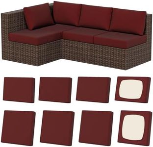 Vorshape 8Pcs Stretch Patio Cushion Covers, Outdoor Couch & Sofa Replacement Slipcovers for Patio Furniture Cushion Covers, Washable Reusable Furniture Protector, Square-Large + Rectangle, Wine Red