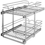 Rev-A-Shelf 5WB2-1522CR-1 15 x 22 Inch 2-Tier Wire Basket Pull Out Shelf Storage for Kitchen Base Cabinet Organization, Chrome