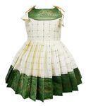 FELIZ THE DESIGNER STUDIO South Indian Traditional Pattu Pavadai Tapeta Silk Knee-Length Frock Green Dress For Baby Girls