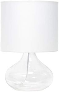 Simple Designs LT2063-CLW Small Glass Raindrop Bedside Table Lamp with White Fabric Shade, Clear