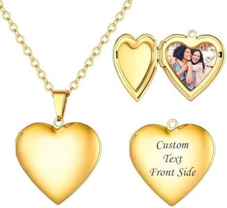 U7 Women Gilrs Heart Locket Necklace that Hold Picture Mothers Day Lover Couple Personalized Gift 18K Gold Plated Customized Text and Photo Necklace Pendant, Chain 18 Inch