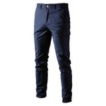 lluviacida Men's Comfort Slim-fit Stretch Chino Pant Flat Front Solid Casual Pants Navy Blue 36