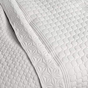 HOMELEVEL Colcha para cama y funda de sofá, 240 x 260 cm, manta de día para sofá o cama, XXL, estampado blanco/gris