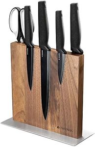 Navaris Magnetic Wooden Knife Block - Kitchen Storage with Strong Magnets for Knives & Utensils - Simple Modern Utensil Holder in Walnut Wood - 8.9" x 8.7"