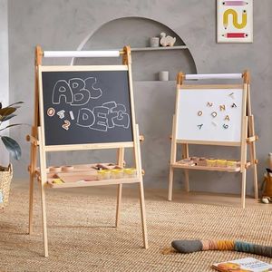 Tiny Land Easel for Kids, Double-Sided Magnetic Kids Easel, Adjustable Wooden Kids Art Easel with Paper Roll, Learning-Toy for 3,4,5,6,7,8 Years Old Boy & Girls