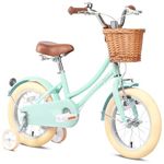 Glerc 12 Inch Kids Girls Bike for 3 4 5 Years Old Little Girls Retro Vintage Style Bicycles with Basket,Stabilisers and Bell,Color Mint Green