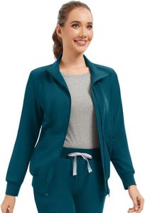 Kitmaz Scrub Jackets for Woman- Zip Front Soft Stretch Stand Collar Classic Fit with 3 Pockets(Caribbean, Large)