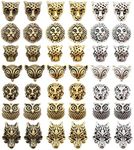 JIALEEY Animal Tibetan Loose Spacer Beads, Mixed Lion Fox Owl Leopard Spacer Beads Fit European Charm for Bracelet Necklet Jewelry Making, 40PCS