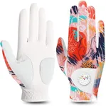 FINGER TEN Golf Gloves Women Right Hand Leather with Bling Ball Marker Value Pack, Colored Glove for Left Handed Golfer All Weather Grip (Full-Orange, Medium, Right)