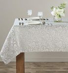 Home Beyond & HB design - 60 x 104 Inch Jacquard Rectangular Tablecloth, Waterproof Spillproof Wrinkle Resistant Polyester Table Cover Protector, Silver