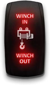 Winch in Winch Out - Red - Laser Etched Toggle Switch 7-PIN Momentary Switch Waterproof Black Shell/ON-Off-ON DPDT Illuminated Rocker Switch for Auto Truck Boat Marine - 20A 12V/10A 24V