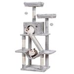 Hey-brother Cat Tree Tower, 57" Cat Tower with Scratching Posts, Multi-Level with hammocks, Toys, cat condo and Scratching Board, Light Gray MPJ028W