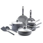GreenPan Dover Healthy Ceramic Nonstick, 12 Piece Cookware Pots and Pans Set, PFAS-Free, Dishwasher Safe, Comfort Grip Handle, Gray