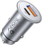 AINOPE 67.5W iPhone 16 Car Charger USB C Fast Charging,Cigarette Lighter Adapter PD&QC All Metal Mini Car Charger Adapter,Type C Car Charger for iPhone 16 Pro Max Plus 15 14 13 12,Samsung,Sliver