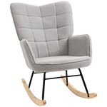 HOMCOM Wingback Rocking Chair with Wooden Base, Fleece Glider Rocker for Nursing, Modern Armchair - Light Grey